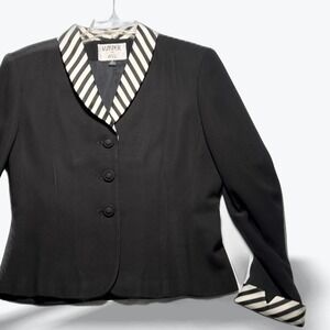 Kasper for ASL Womens Blazer Size 8 Black Striped Collar Cuffs Vintage